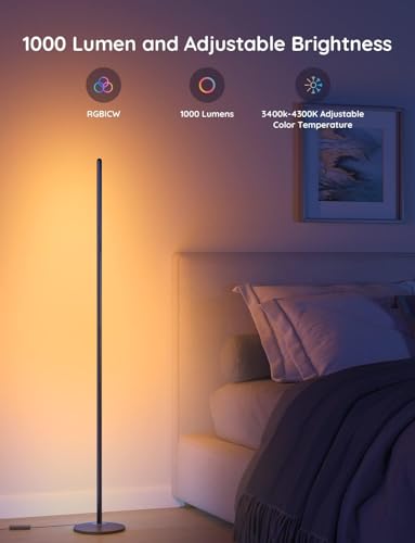 Govee RGBIC Floor Lamp, LED Corner Lamp Works with Alexa, Smart Modern Floor Lamp with Music Sync and 16 Million DIY Colors, Color Changing Standing Lamp for Christmas Bedroom Living Room Black