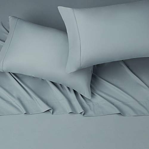 Amazon Basics Lightweight Super Soft Easy Care Microfiber 4-Piece Bed Sheet Set with 14-Inch Deep Pockets, Full, Spa Blue, Solid - Pack of 4