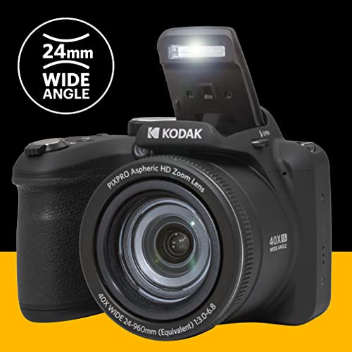 KODAK PIXPRO AZ405-BK 20MP Digital Camera 40X Optical Zoom 24mm Wide Angle Lens Optical Image Stabilization 1080P Full HD Video 3" LCD Vlogging Camera (Black)