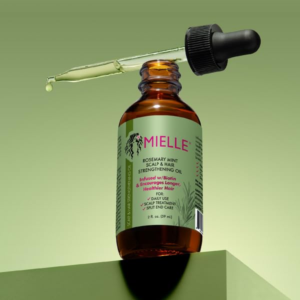 Mielle Organics Rosemary Mint Scalp & Hair Strengthening Oil With Biotin & Essential Oils, Nourishing Treatment for Split Ends and Dry Scalp for All Hair Types, 2-Fluid Ounces