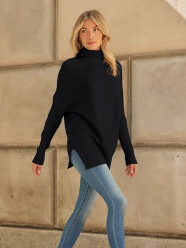 LILLUSORY Black Turtleneck Long Sweaters Womens Oversized Tunic Chunky Fashion Knit Cozy 2023 Pullover Dress Clothes Clothing Black
