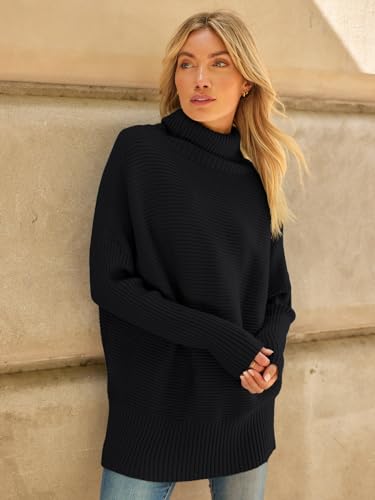 LILLUSORY Black Turtleneck Long Sweaters Womens Oversized Tunic Chunky Fashion Knit Cozy 2023 Pullover Dress Clothes Clothing Black