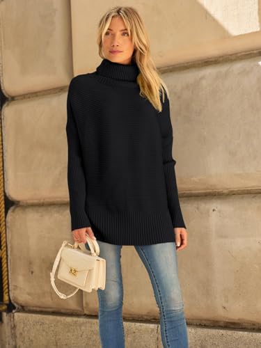 LILLUSORY Black Turtleneck Long Sweaters Womens Oversized Tunic Chunky Fashion Knit Cozy 2023 Pullover Dress Clothes Clothing Black