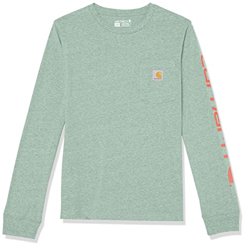 Carhartt Boys' Little Long-Sleeve Pocket T-Shirt, Jade Heather, 6