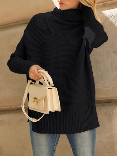 LILLUSORY Black Turtleneck Long Sweaters Womens Oversized Tunic Chunky Fashion Knit Cozy 2023 Pullover Dress Clothes Clothing Black