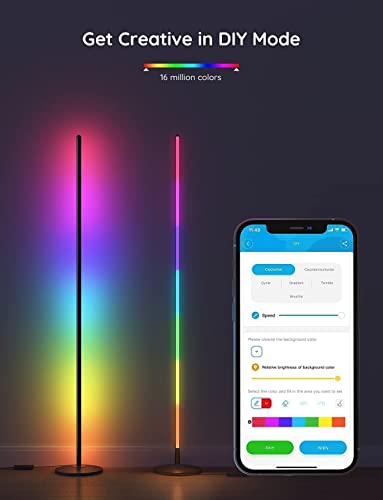 Govee RGBIC Floor Lamp, LED Corner Lamp Works with Alexa, Smart Modern Floor Lamp with Music Sync and 16 Million DIY Colors, Color Changing Standing Lamp for Christmas Bedroom Living Room Black