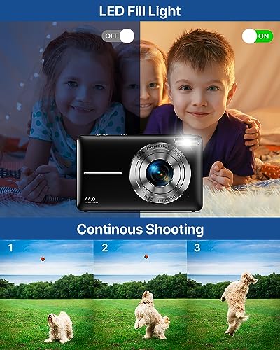 Digital Camera, Kids Camera FHD 1080P 44MP Small Digital Camera with 32GB SD Card Vlogging Camera 16X Digital Zoom, Point and Shoot Digital Camera Gift for Kids Boys Girls Teens Students - Black
