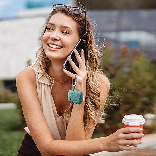 Lerobo Flower Engraved AirPods Case Cover, Stylish Soft Silicone Protector with Keychain Compatible with Apple AirPod 1st/2nd Generation Charging Case, Front LED Visible, Pine Green