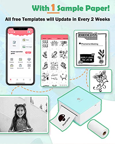 Phomemo M02 Sticker Printer- Mini Printer Portable Thermal Printer Inkless Pocket Printer Bluetooth Photo Printer for Learning Assistance, Study Notes, Journal, Fun, Work