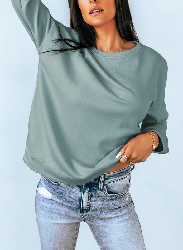 Dokotoo Womens Ladies Plus Size Long Sleeve Crewneck Sweatshirt Side Split Comfy Loose Fit Solid Basic Pullover Tunic Tee Shirts Tops for Teen Girls 2023 Fashion Fall Blue XXLarge