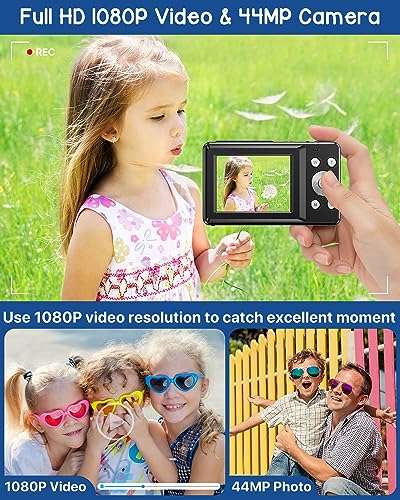 Digital Camera, Kids Camera FHD 1080P 44MP Small Digital Camera with 32GB SD Card Vlogging Camera 16X Digital Zoom, Point and Shoot Digital Camera Gift for Kids Boys Girls Teens Students - Black