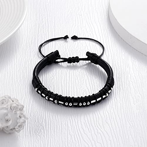 Bracelets for Mens Gifts, Leather Bracelets Gifts for Him Morse Code Bracelets for Mens Jewelry Birthday Christmas Anniversary Valentine's Day Gifts for Boyfriend Husband Fiance from Wife Girlfriend