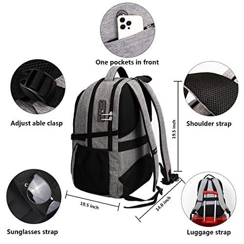 SHRRADOO Anti Theft Laptop Backpack Travel Backpacks with usb Charging Port for Women Men College Backpack Computer Bag Fits 17 Inch Laptop,Gray