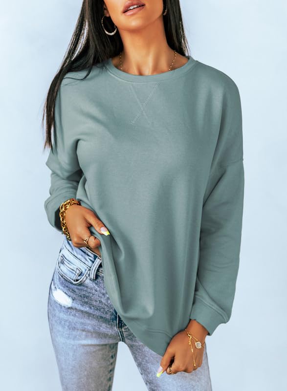 Dokotoo Womens Ladies Plus Size Long Sleeve Crewneck Sweatshirt Side Split Comfy Loose Fit Solid Basic Pullover Tunic Tee Shirts Tops for Teen Girls 2023 Fashion Fall Blue XXLarge