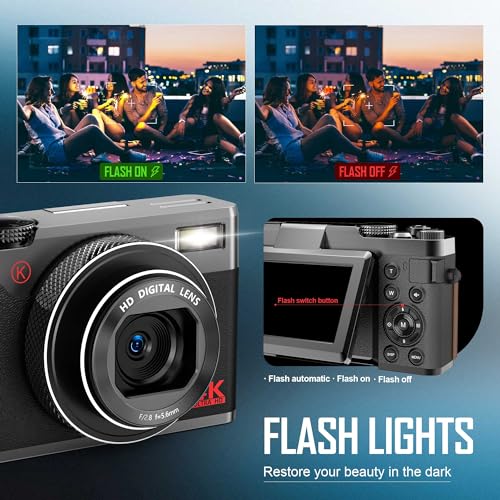 ATPLOES Digital Cameras for Photography,4K&48MP&16X Video/Vlogging Camera for YouTube, Travel Camera with 32GB TF Card & 2 Batteries,Compact Camera,Great Gift Choice,Digital Point and Shoot Camera