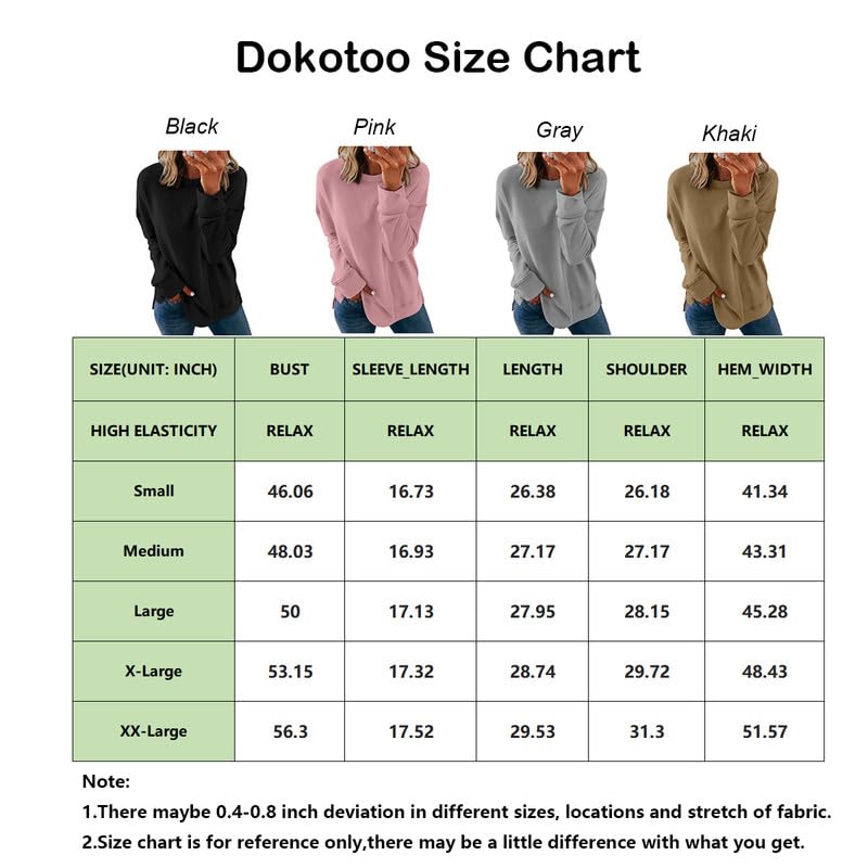 Dokotoo Womens Ladies Plus Size Long Sleeve Crewneck Sweatshirt Side Split Comfy Loose Fit Solid Basic Pullover Tunic Tee Shirts Tops for Teen Girls 2023 Fashion Fall Blue XXLarge