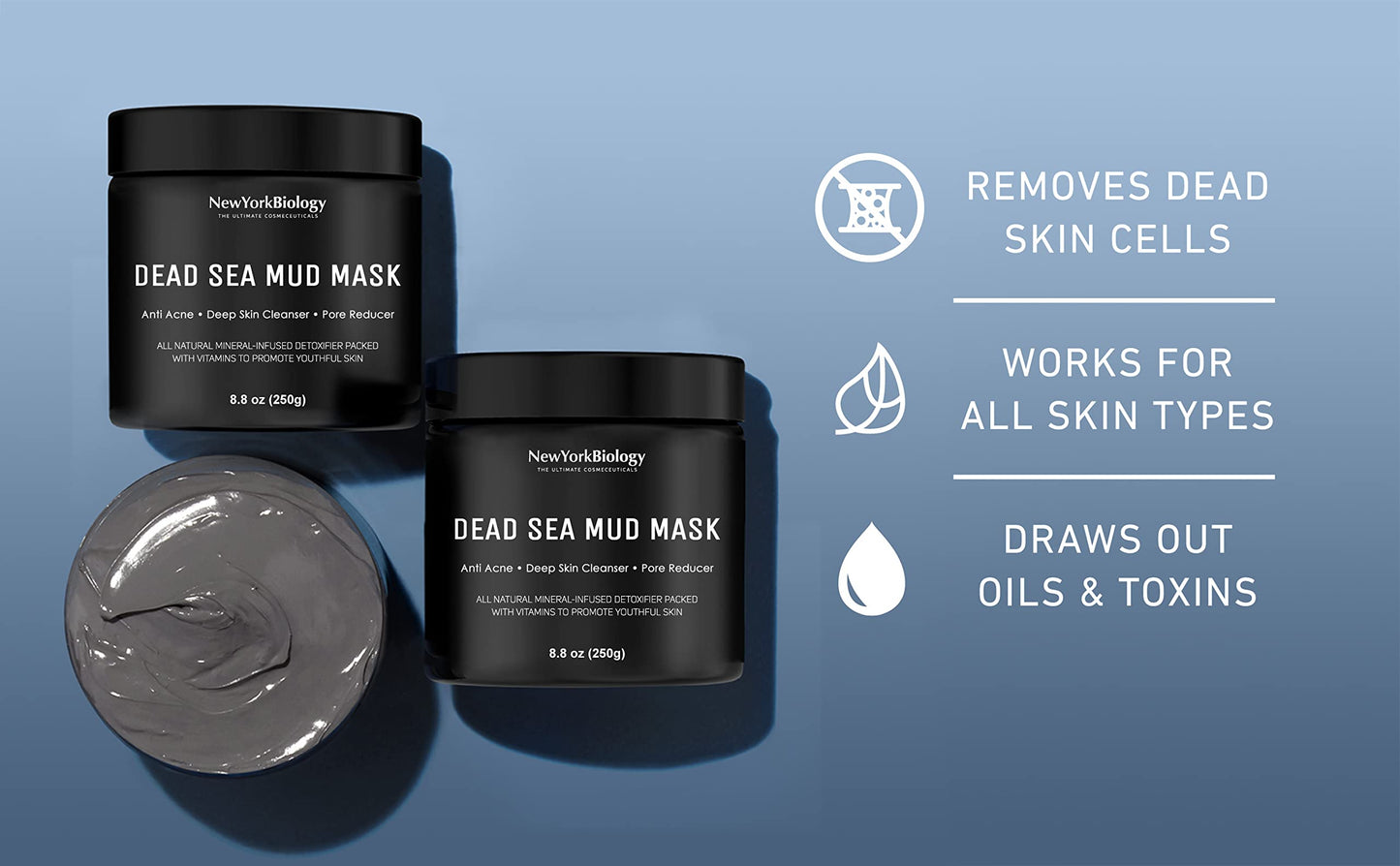 New York Biology Dead Sea Mud Mask for Face and Body - Spa Quality Pore Reducer for Acne, Blackheads and Oily Skin, Natural Skincare for Women, Men - Tightens Skin for A Healthier Complexion - 8.8 oz