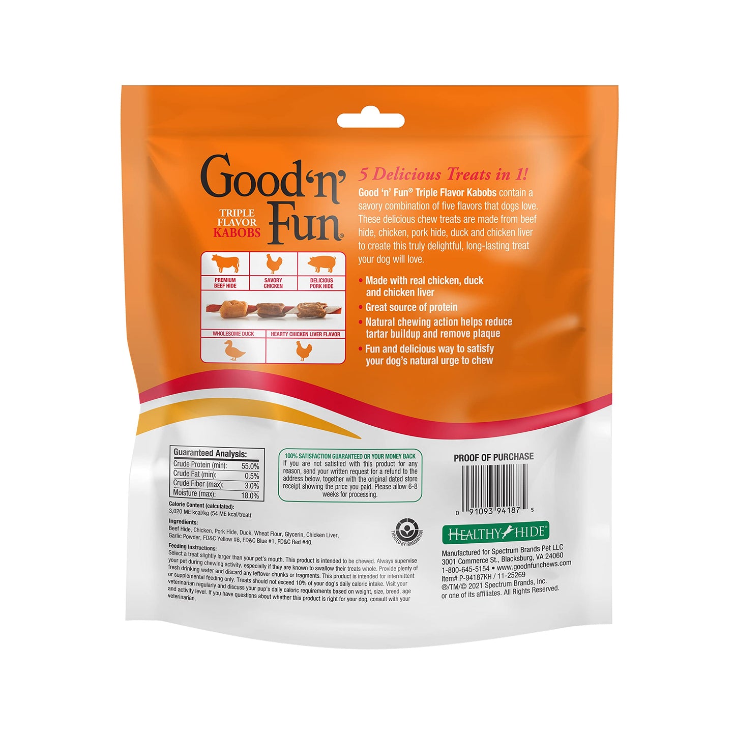 Good'N'Fun Triple Flavored Rawhide Kabobs for Dogs, 1.5 Pound (Pack of 1)