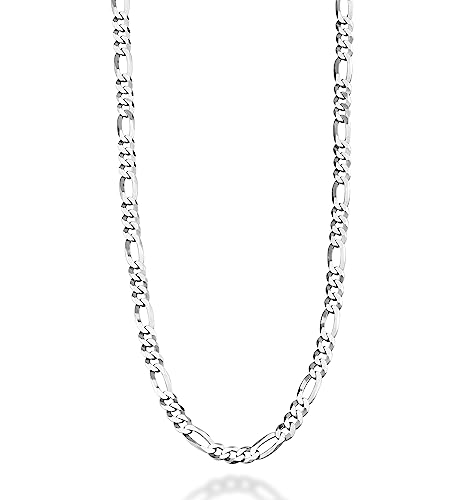 Miabella 925 Sterling Silver Italian 5mm Diamond-Cut Figaro Link Chain Necklace for Women Men, Made in Italy (30 Inches)