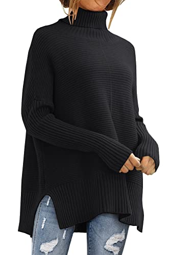 LILLUSORY Black Turtleneck Long Sweaters Womens Oversized Tunic Chunky Fashion Knit Cozy 2023 Pullover Dress Clothes Clothing Black