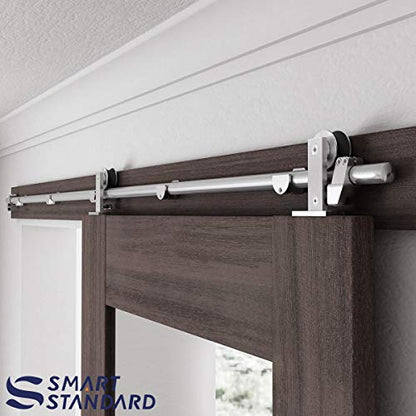 SMARTSTANDARD 6.6 Feet Top Mount Sliding Hardware Kit-Stainless Steel Heavy Duty Sturdy Barn Track-Simple and Easy to Install-Fit 36"-40“ Wide Door Panel (T Shape Hanger)