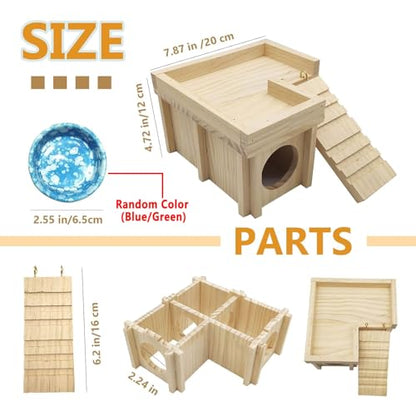 Acsist Wooden Hamster Hideout Hamster Wood House with Ladder Habitats Decor Detachable Small Animals Cage Accessories for Hamster Rat Gerbils and Other Small Pets