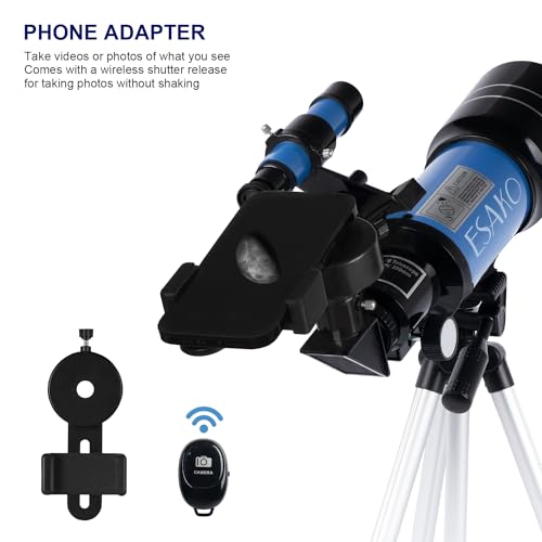 ESAKO Telescope for Kids & Adults, 70mm Portable Beginner Telescopes with 3 Eyepieces, Height Adjustable Tripod & Phone Adapter