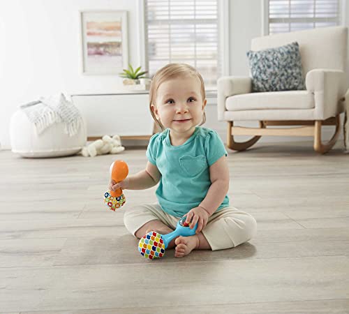 Fisher-Price Baby Newborn Toys Rattle 'n Rock Maracas, Set of 2 Soft Musical Instruments for Babies 3+ Months, Blue Orange
