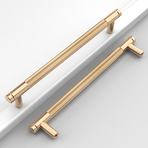 Coinkoly 10 Pack 7"(177mm) Brushed Gold Cabinet Pulls Knurled Kitchen Cabinet Handles Drawer Pulls Cupboard Hardware for Cabinets