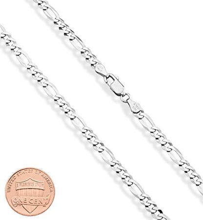 Miabella 925 Sterling Silver Italian 5mm Diamond-Cut Figaro Link Chain Necklace for Women Men, Made in Italy (30 Inches)