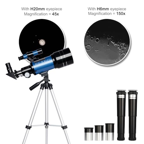 ESAKO Telescope for Kids & Adults, 70mm Portable Beginner Telescopes with 3 Eyepieces, Height Adjustable Tripod & Phone Adapter