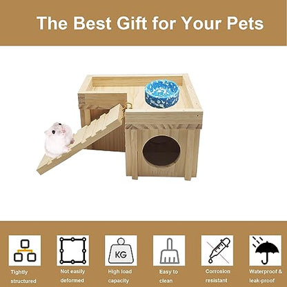 Acsist Wooden Hamster Hideout Hamster Wood House with Ladder Habitats Decor Detachable Small Animals Cage Accessories for Hamster Rat Gerbils and Other Small Pets