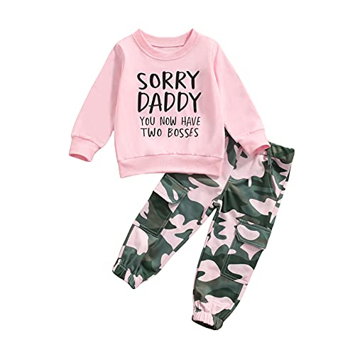 Fernvia Toddler Girls Clothes 2T 3T 4T 5T Fall Outfits Baby Pullover Sweatshirt & Camouflage Pants Set Kids Winter Sweatsuit