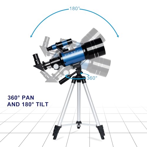 ESAKO Telescope for Kids & Adults, 70mm Portable Beginner Telescopes with 3 Eyepieces, Height Adjustable Tripod & Phone Adapter