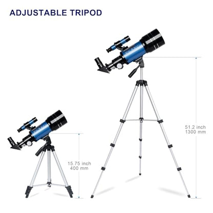 ESAKO Telescope for Kids & Adults, 70mm Portable Beginner Telescopes with 3 Eyepieces, Height Adjustable Tripod & Phone Adapter