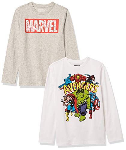 Amazon Essentials Disney | Marvel | Star Wars Boys' Long-Sleeve T-Shirts, Pack of 2, Marvel Avengers, X-Small