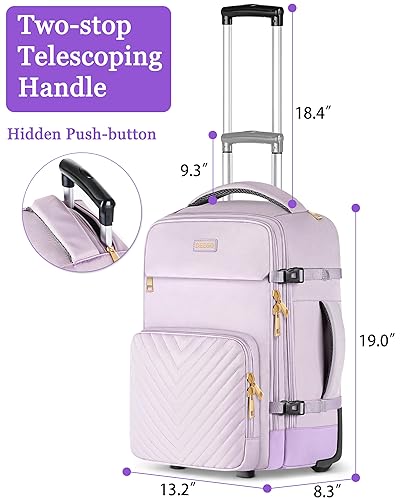 DEEGO Rolling Backpack for Women, 17.3 inch Travel Backpack with Wheels for Adult, Large Wheeled Backpack with Toiletry Bag, College Roller Travel Backpack Carry on Luggage for Work Business, Purple