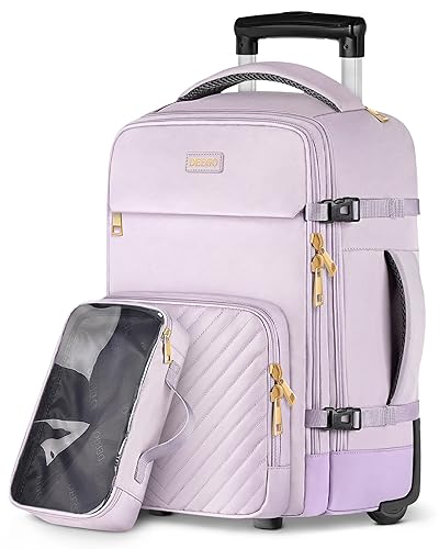 DEEGO Rolling Backpack for Women, 17.3 inch Travel Backpack with Wheels for Adult, Large Wheeled Backpack with Toiletry Bag, College Roller Travel Backpack Carry on Luggage for Work Business, Purple