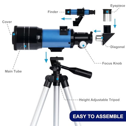 ESAKO Telescope for Kids & Adults, 70mm Portable Beginner Telescopes with 3 Eyepieces, Height Adjustable Tripod & Phone Adapter