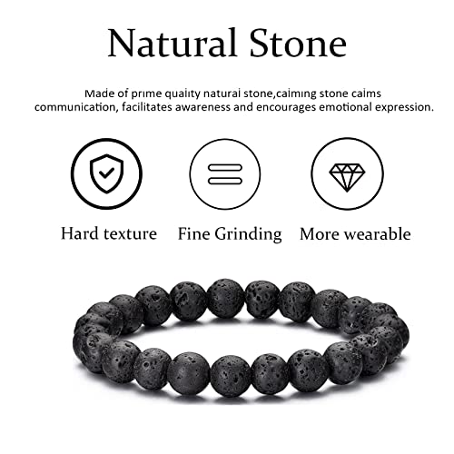 RANKEEF Tiger Eye Bracelet For Men 8MM Natural Stone Beads Bracelet Set Stretch Lava Rock Bracelets Adjustable Black Crystal Beaded Bracelet for Men Women Gifts