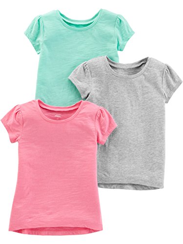 Simple Joys by Carter's Toddler Girls' Short-Sleeve Shirts, Pack of 3, Grey Heather/Mint Green/Pink, 5T