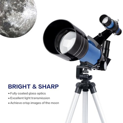 ESAKO Telescope for Kids & Adults, 70mm Portable Beginner Telescopes with 3 Eyepieces, Height Adjustable Tripod & Phone Adapter