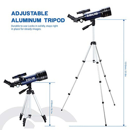 ESSLNB Telescope for Kids, 70mm Aperture Refractor Telescopes (15X-180X) for Astronomy Beginners, Portable Travel Telescope with Phone Adapter & Adjustable Tripod-Astronomy Gifts for Kids Blue