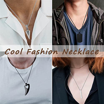 MAIBAOTA 8 Pcs Necklace for Men, Mens Necklaces Jewelry Set, Black and Silver Stainless Steel Necklace, Cross Pendant Necklace, 16-24 inches Chain