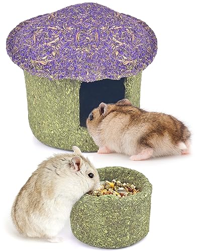 ERKOON Hamster Chew Bowl and Hideout Timothy Hay Edible Treats for Small Hamster Mice Rat Small Pets (Medium)