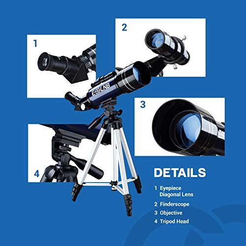 ESSLNB Telescope for Kids, 70mm Aperture Refractor Telescopes (15X-180X) for Astronomy Beginners, Portable Travel Telescope with Phone Adapter & Adjustable Tripod-Astronomy Gifts for Kids Blue