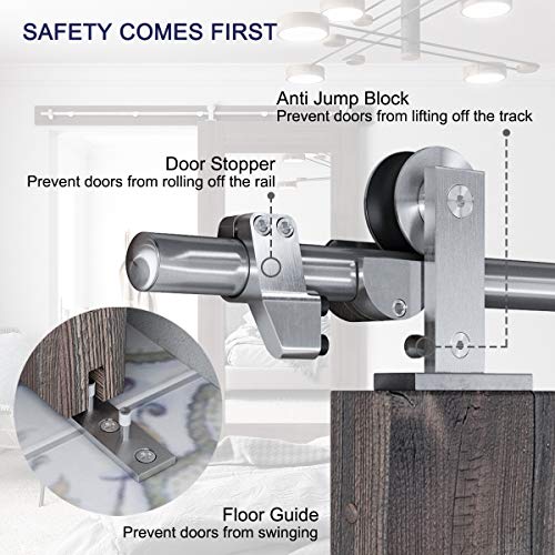 SMARTSTANDARD 6.6 Feet Top Mount Sliding Hardware Kit-Stainless Steel Heavy Duty Sturdy Barn Track-Simple and Easy to Install-Fit 36"-40“ Wide Door Panel (T Shape Hanger)