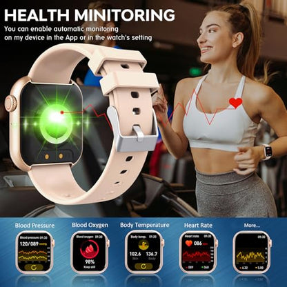 Smart Watch for Men Women, Smartwatch with Blood Pressure Monitor Heart Rate Monitor Body Temperature 1.88" Bluetooth Watch (Make/Answer Call), IP67 Waterproof Smart Watch for Android iOS Phones Gold