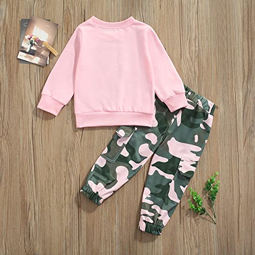 Fernvia Toddler Girls Clothes 2T 3T 4T 5T Fall Outfits Baby Pullover Sweatshirt & Camouflage Pants Set Kids Winter Sweatsuit