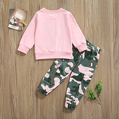 Fernvia Toddler Girls Clothes 2T 3T 4T 5T Fall Outfits Baby Pullover Sweatshirt & Camouflage Pants Set Kids Winter Sweatsuit